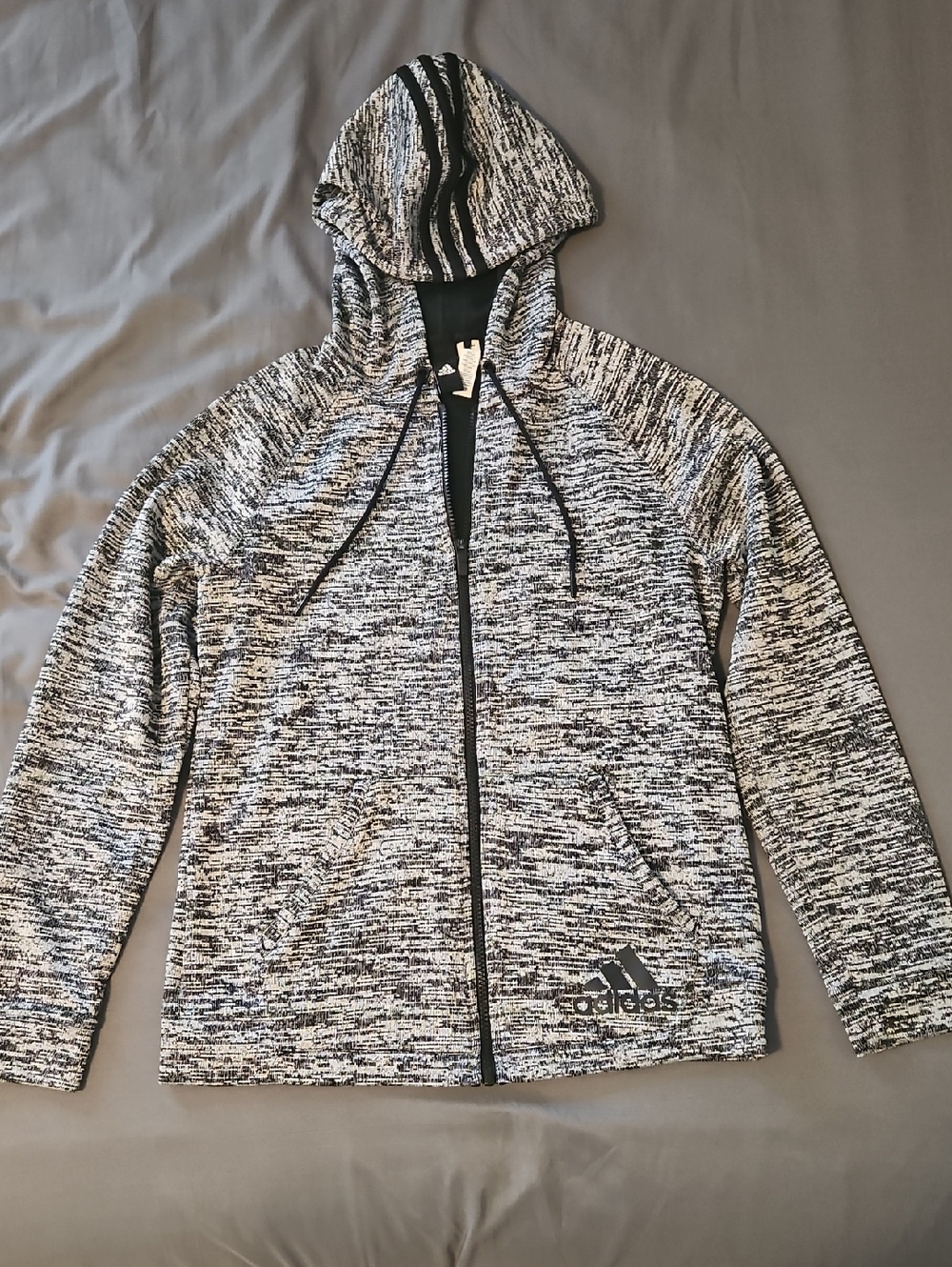 adidas Black & White Marled Hoodie with Drawcords